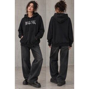 Dolls Kill Embroidered Logo Current Mood Merch Hoodie Black White Size Small